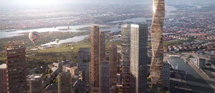 Så här skulle Loudden, Norra Djurgårdstaden kunna se ut. Med bland annat Sveriges nya högsta hus och byggnad. Illustration: Utopia Arkitekter