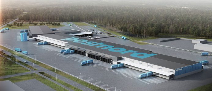 Näthandel. Den nya terminalen i Örebro är anpassad för att möta den växande näthandelns krav på effektiv pakethantering. 3D-bild: Arkitekterna Krook & Tjäder