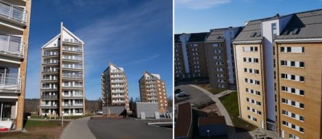 Peab har byggt sex niovåningshus med totalt 189 lägenheter, komplementbyggnader och garagelängor. Foto: Peab